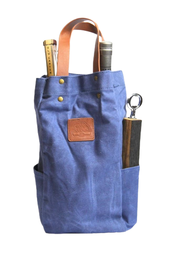 Blue Waxed Canvas Whiskey Tote Bag